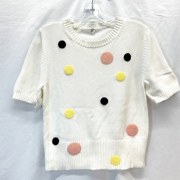 Margaret O'Leary Polka Dot Boucle Short Sleeved Sweater Size S - Picture 1 of 5